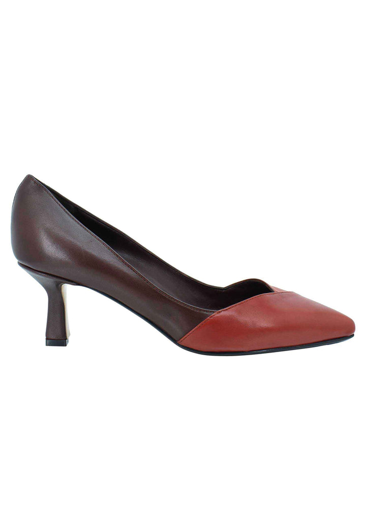 Spatarella Decollete donna in pelle bi colore marrone e mattone tacco basso Qualità Garantita