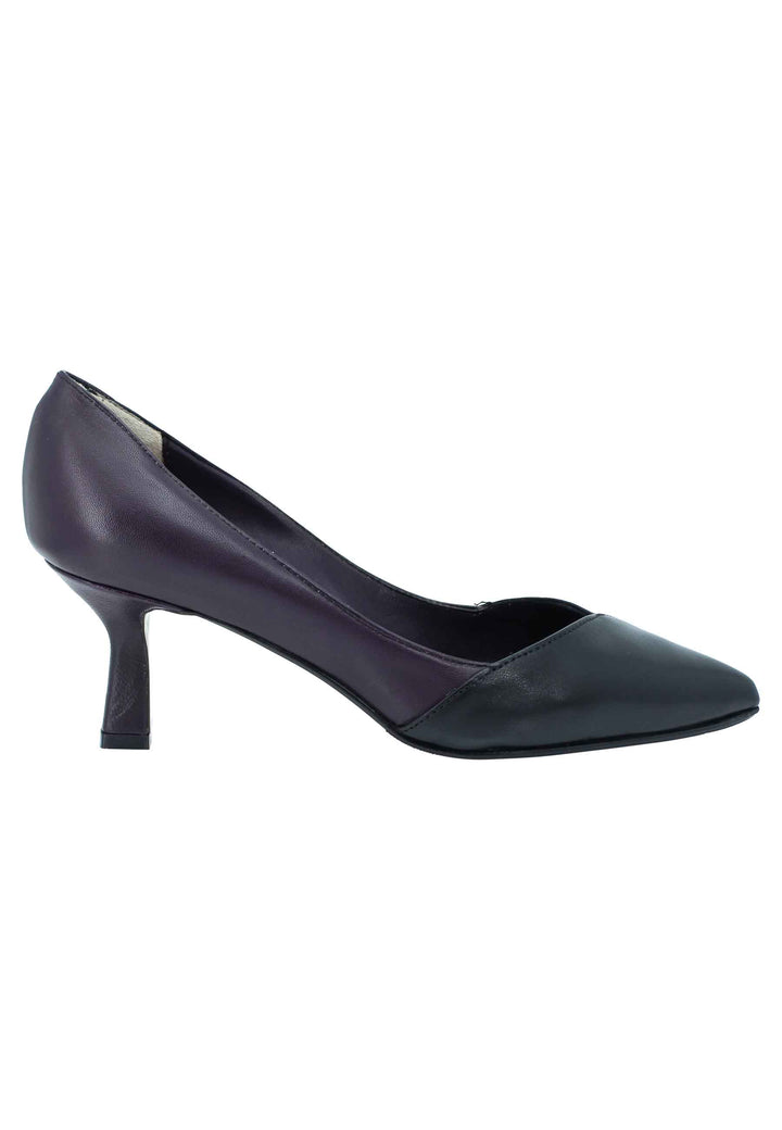 Spatarella Decollete donna in pelle bi colore nero e viola tacco basso Negozi Online