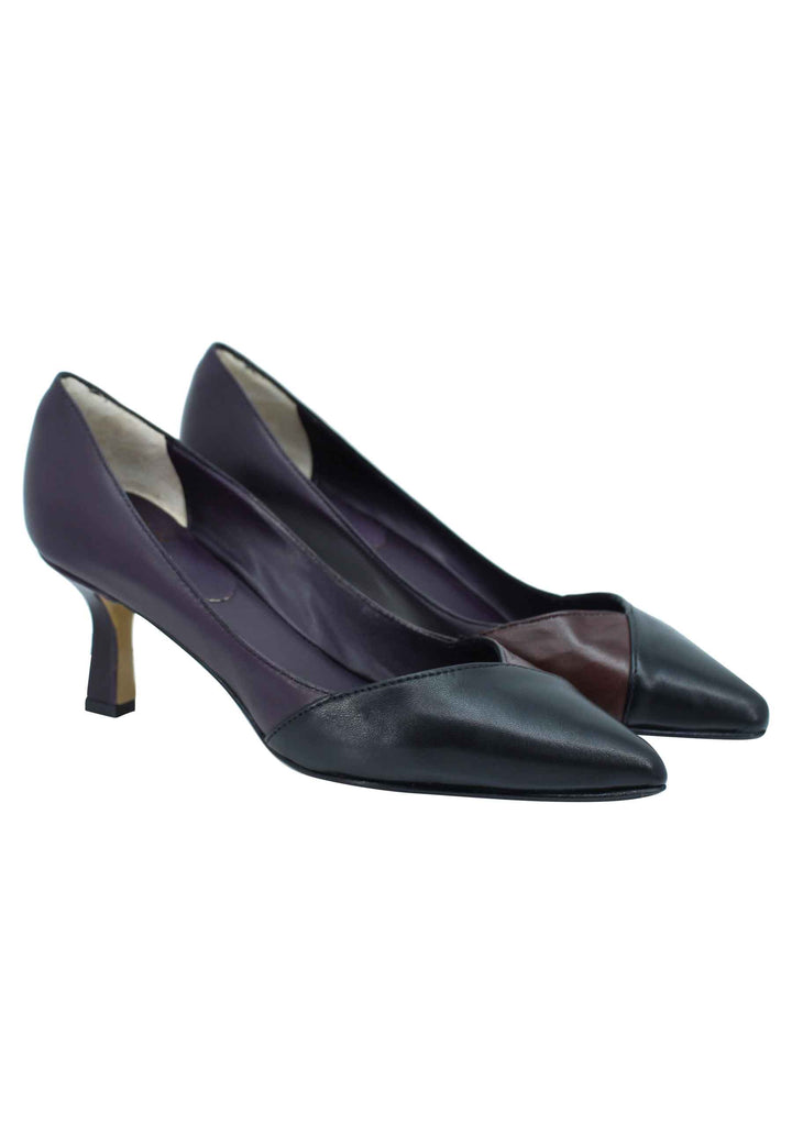 Spatarella Decollete donna in pelle bi colore nero e viola tacco basso Negozi Online