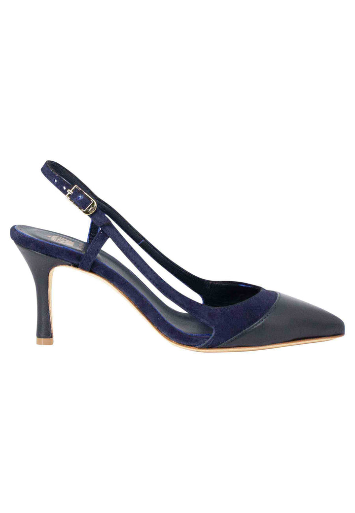 Spatarella Decollete slingback donna in pelle e camoscio blu tacco alto Convenienza