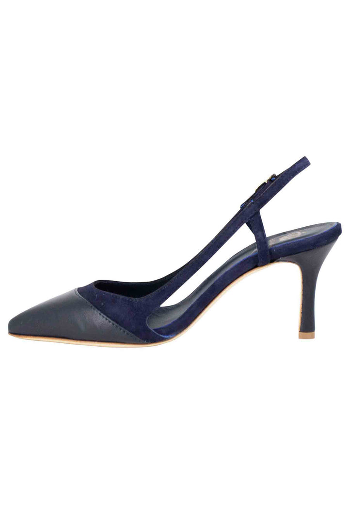 Spatarella Decollete slingback donna in pelle e camoscio blu tacco alto Convenienza