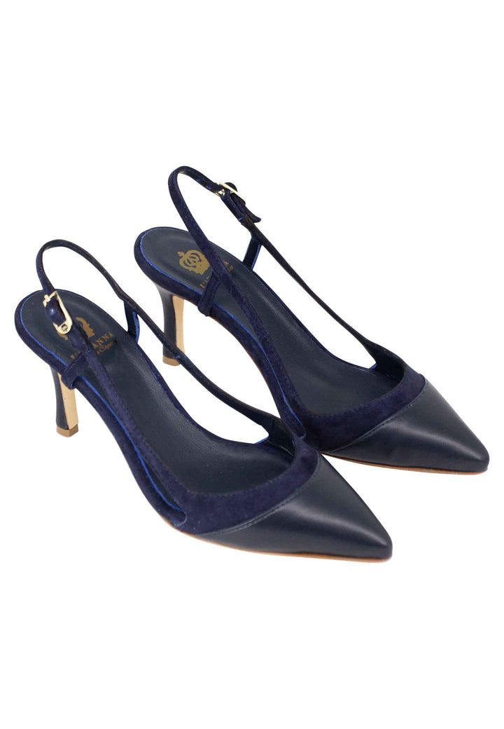 Spatarella Decollete slingback donna in pelle e camoscio blu tacco alto Convenienza