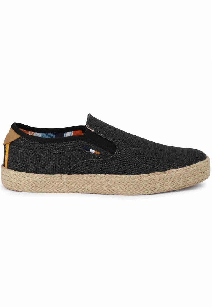 Spatarella Mocassini uomo Calypso Slip On Rope in tessuto nero con suola in corda Hotsell