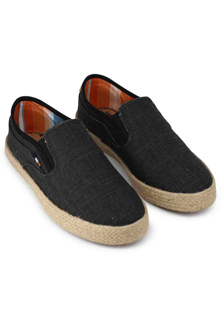Spatarella Mocassini uomo Calypso Slip On Rope in tessuto nero con suola in corda Hotsell