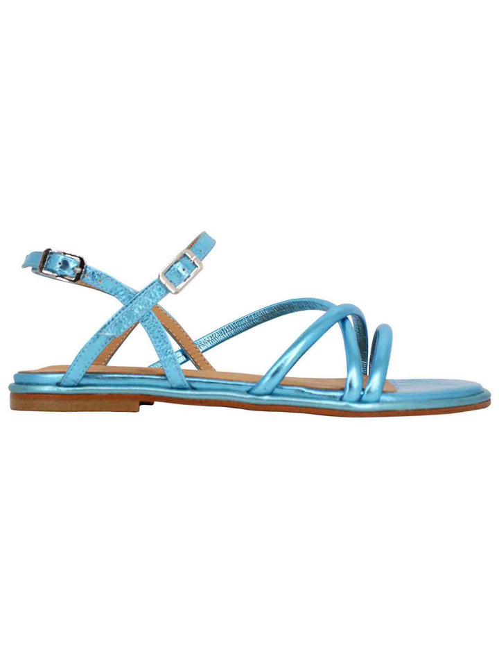 Spatarella Sandali flat slingback donna in pelle laminata turchese Prezzo di fabbrica