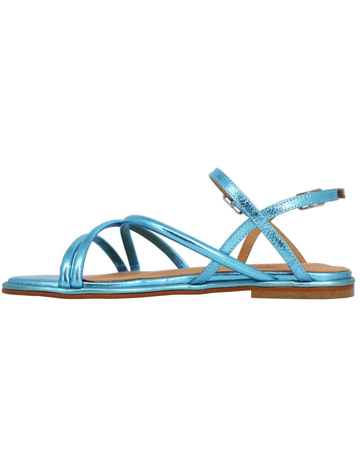 Spatarella Sandali flat slingback donna in pelle laminata turchese Prezzo di fabbrica