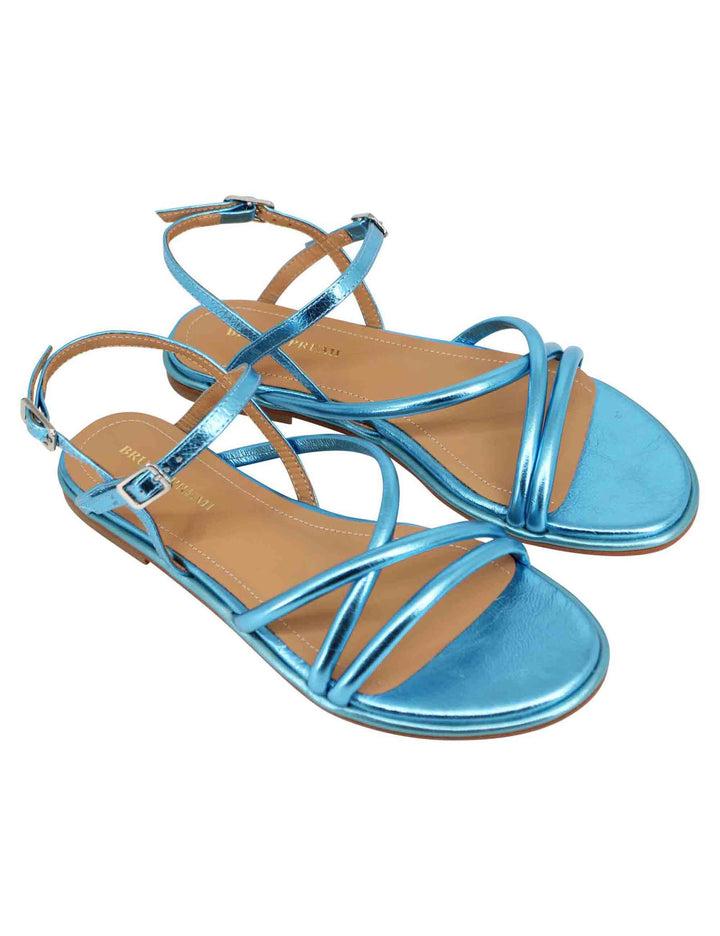 Spatarella Sandali flat slingback donna in pelle laminata turchese Prezzo di fabbrica