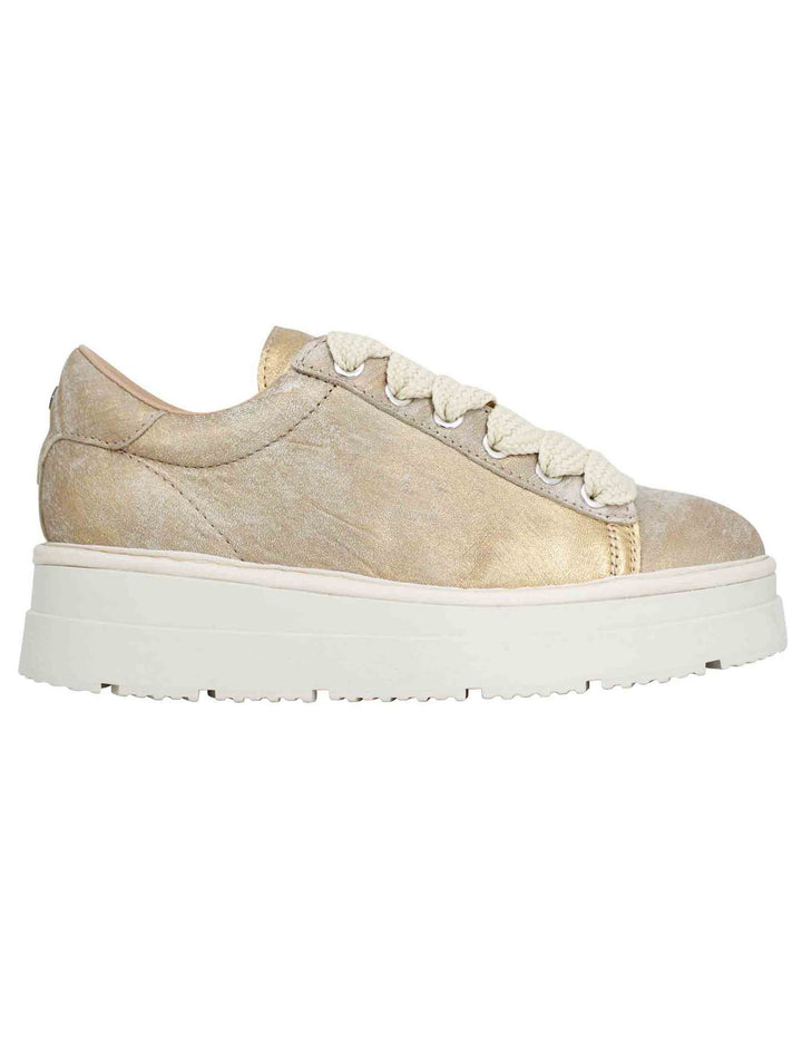Spatarella Sneakers donna in pelle laminata oro con fondo alto Offerta speciale