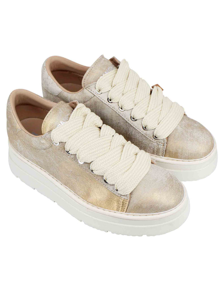 Spatarella Sneakers donna in pelle laminata oro con fondo alto Offerta speciale