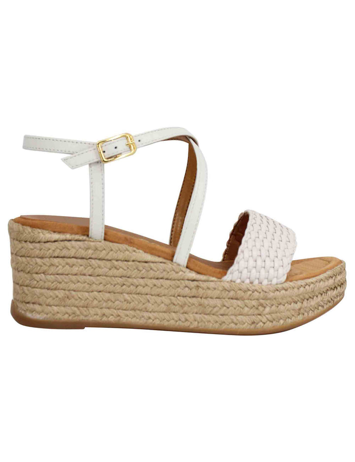 Spatarella Sandali donna in pelle avorio intrecciata con zeppa in corda Offerta esclusiva