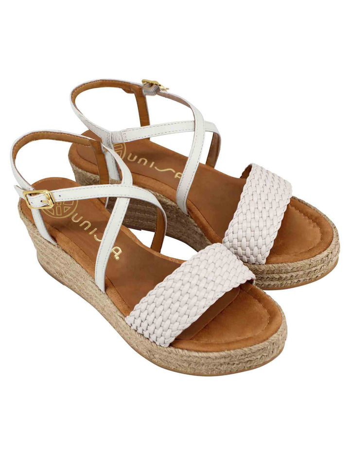 Spatarella Sandali donna in pelle avorio intrecciata con zeppa in corda Offerta esclusiva