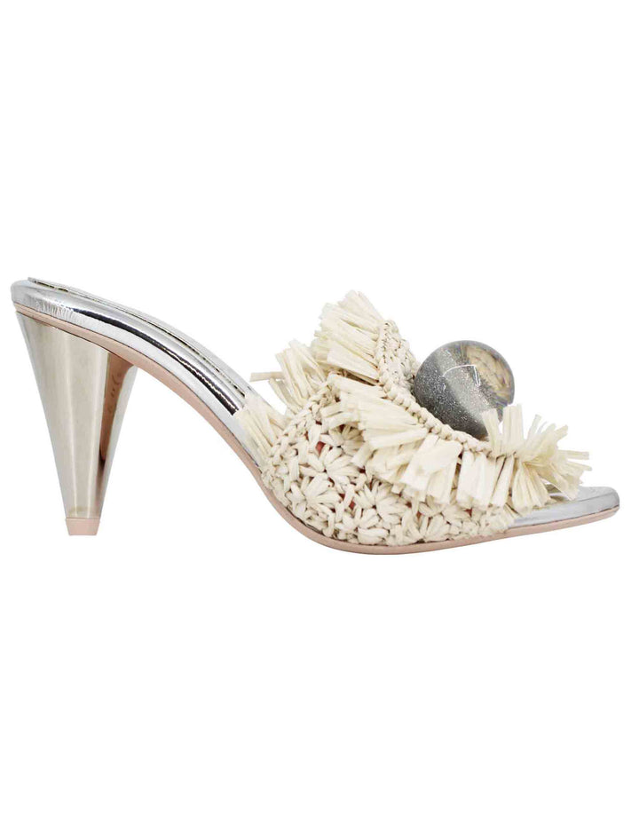 Spatarella Sandali donna in rafia beige con gioiello e tacco alto in argento Cyber Monday