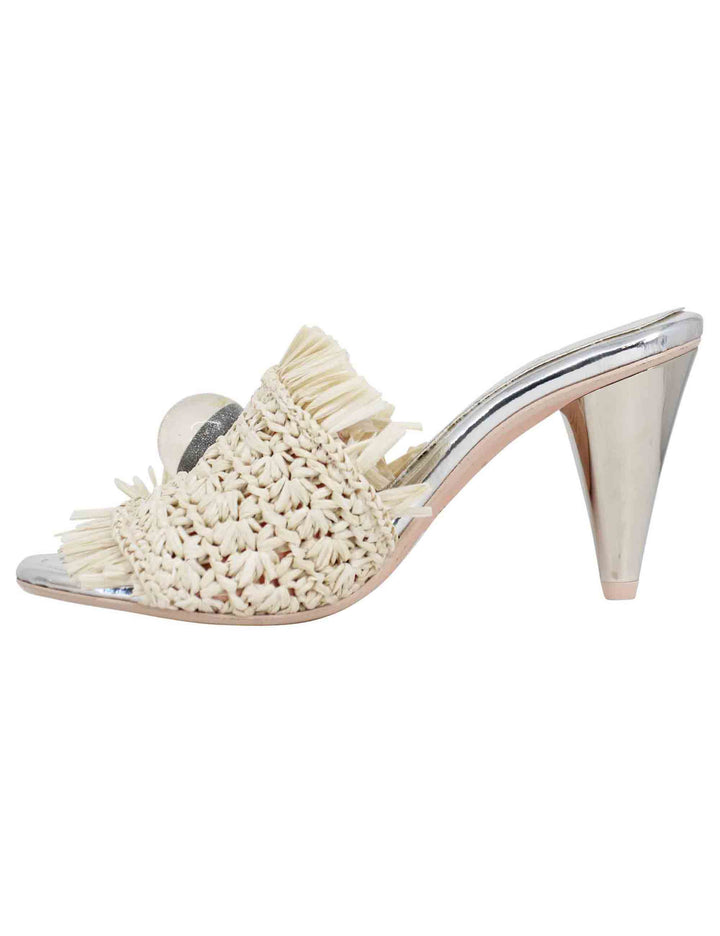 Spatarella Sandali donna in rafia beige con gioiello e tacco alto in argento Cyber Monday