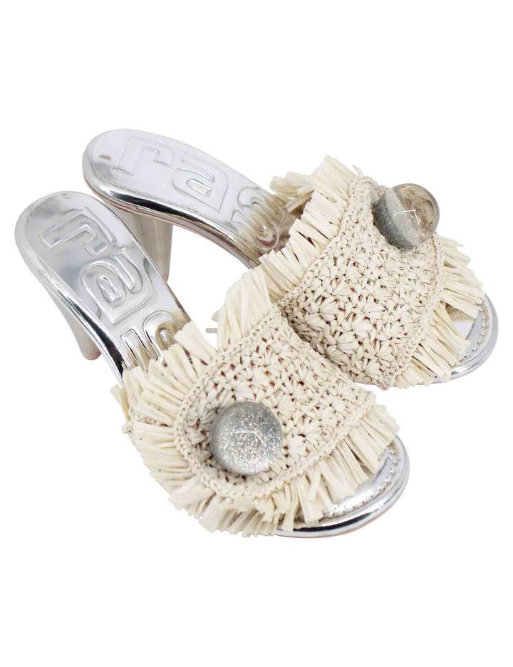 Spatarella Sandali donna in rafia beige con gioiello e tacco alto in argento Cyber Monday