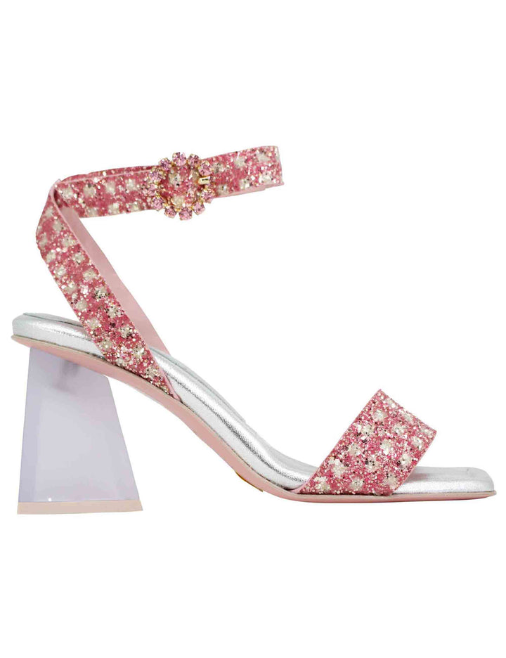 Spatarella Sandali donna in tessuto rosa con punta quadra e tacco alto Offerta per la Festa della Mamma