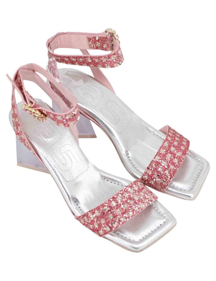 Spatarella Sandali donna in tessuto rosa con punta quadra e tacco alto Offerta per la Festa della Mamma
