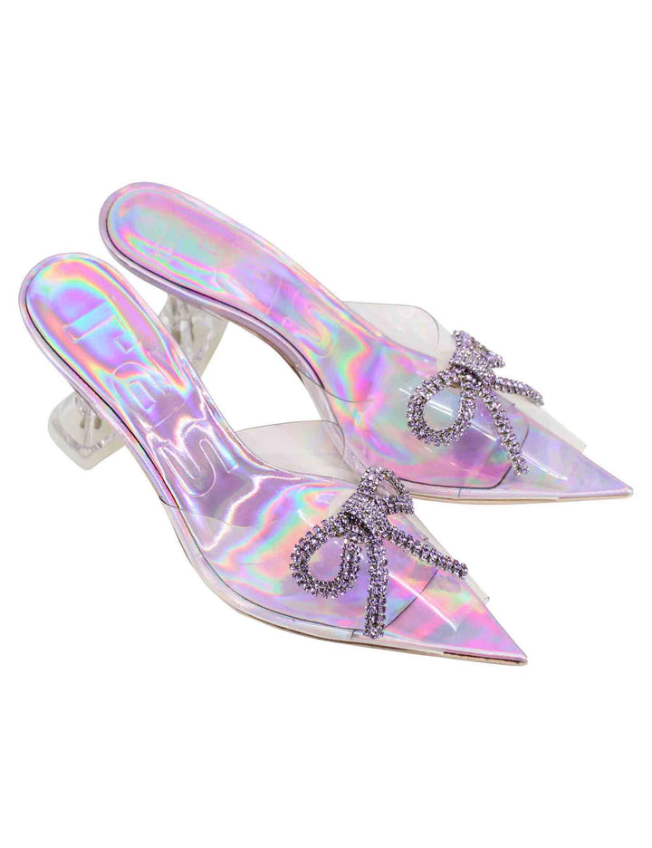 Spatarella Sandali donna in plexy trasparente con fiocco in strass lilla Offerta Giorno del Papà