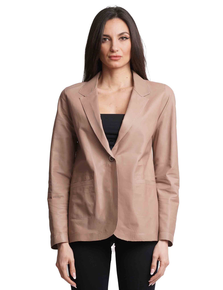 Spatarella Giacche donna monopetto in pelle sfoderata nude 1 bottone Offerta San Valentino