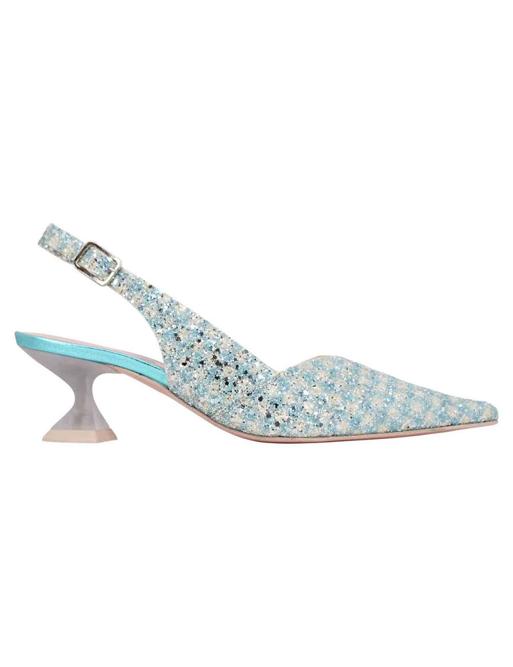 Spatarella Decollete slingback donna in tessuto verde con punta a punta Offerta Anniversario