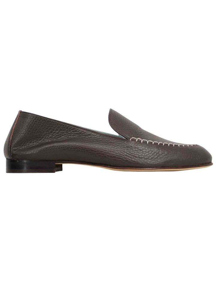 Spatarella Mocassini donna in pelle testa di moro con suola in cuoio Vendita calda