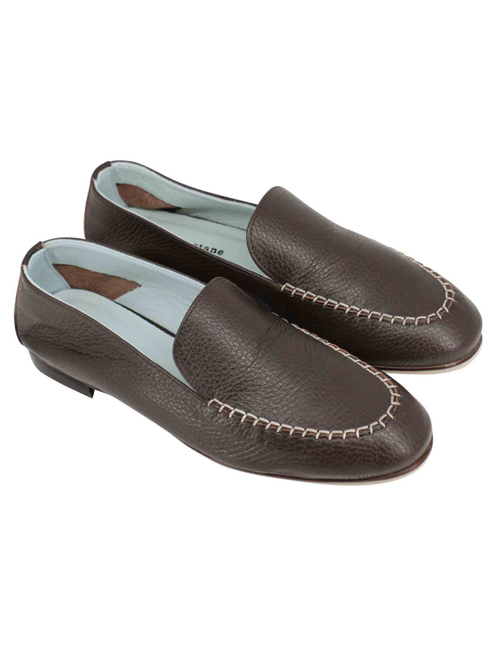 Spatarella Mocassini donna in pelle testa di moro con suola in cuoio Vendita calda