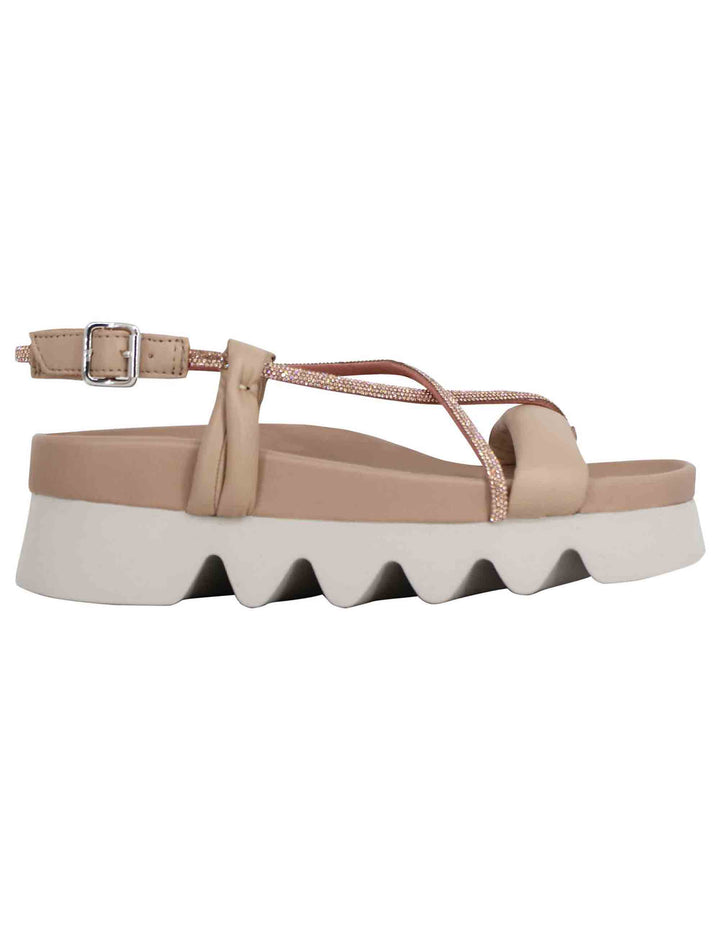 Spatarella Sandali infradito donna in pelle beige con cinturini in strass e suola carrarmato Latest fashion