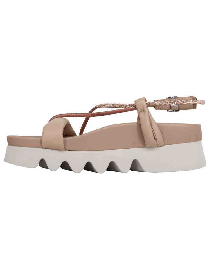Spatarella Sandali infradito donna in pelle beige con cinturini in strass e suola carrarmato Latest fashion