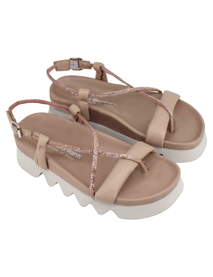 Spatarella Sandali infradito donna in pelle beige con cinturini in strass e suola carrarmato Latest fashion