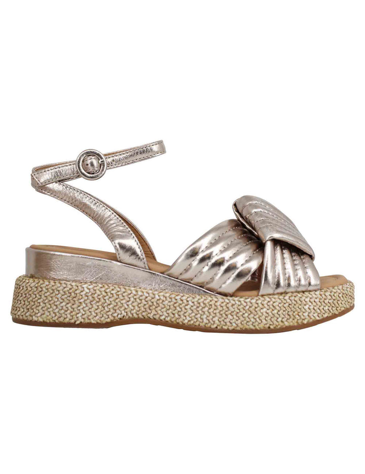 Spatarella Sandali donna in pelle laminata platino con zeppa in corda e cinturino alla caviglia Online Outlet
