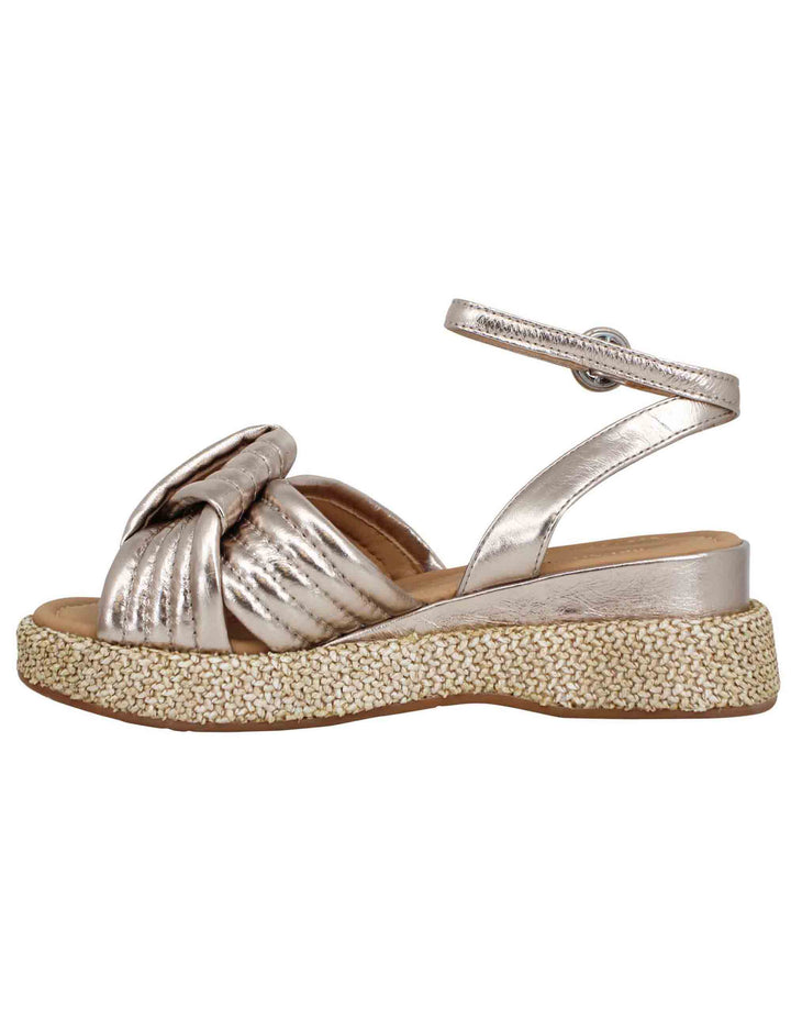 Spatarella Sandali donna in pelle laminata platino con zeppa in corda e cinturino alla caviglia Online Outlet