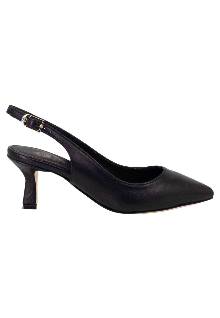 Spatarella Decollete slingback donna in pelle nera suola in cuoio Lightning offer