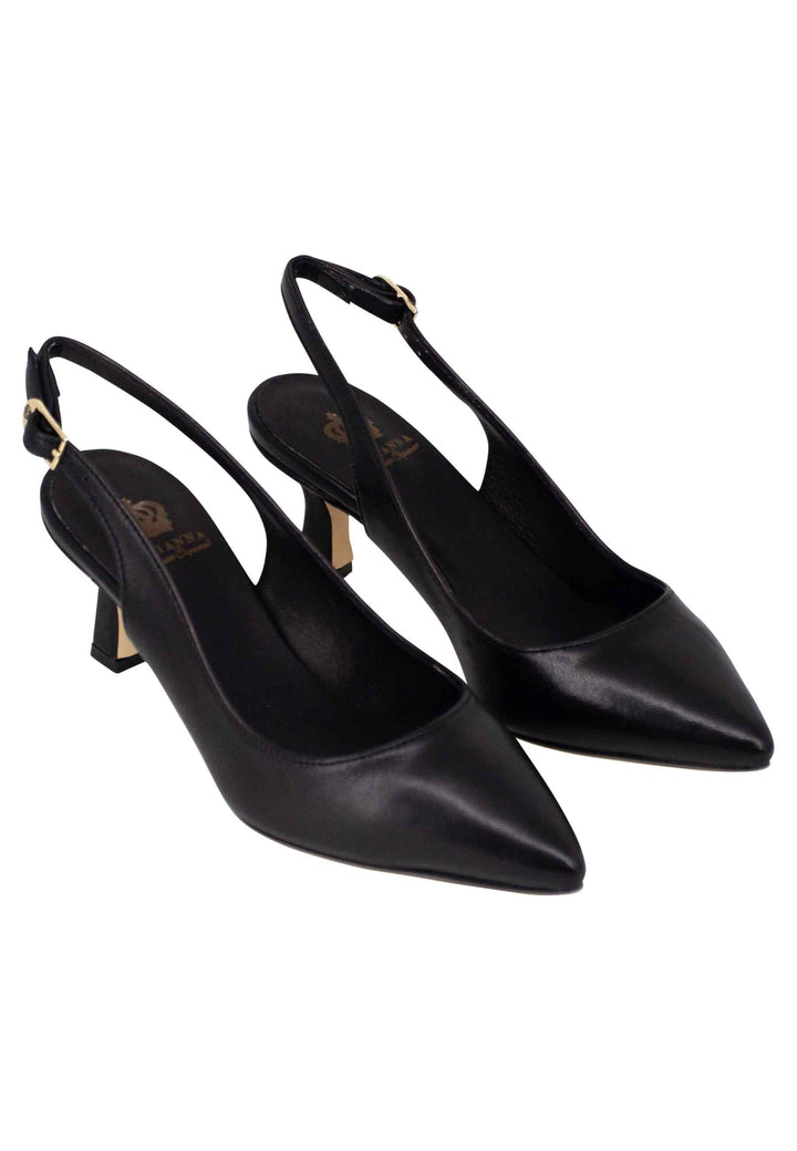 Spatarella Decollete slingback donna in pelle nera suola in cuoio Lightning offer
