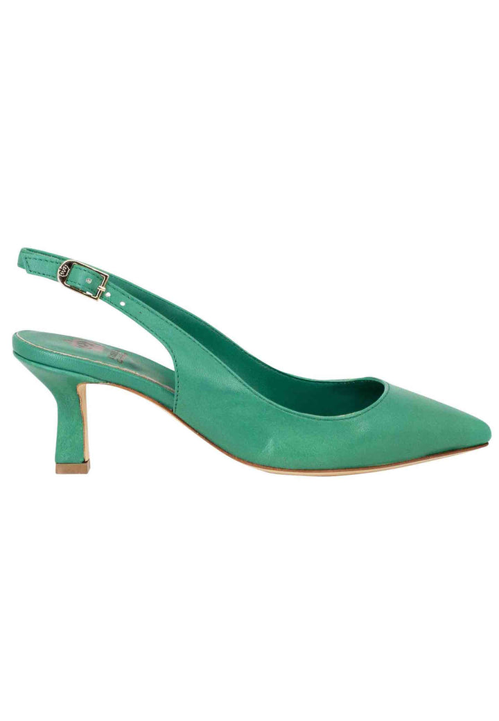Spatarella Decollete slingback donna in pelle verde suola in cuoio Grandi sconti