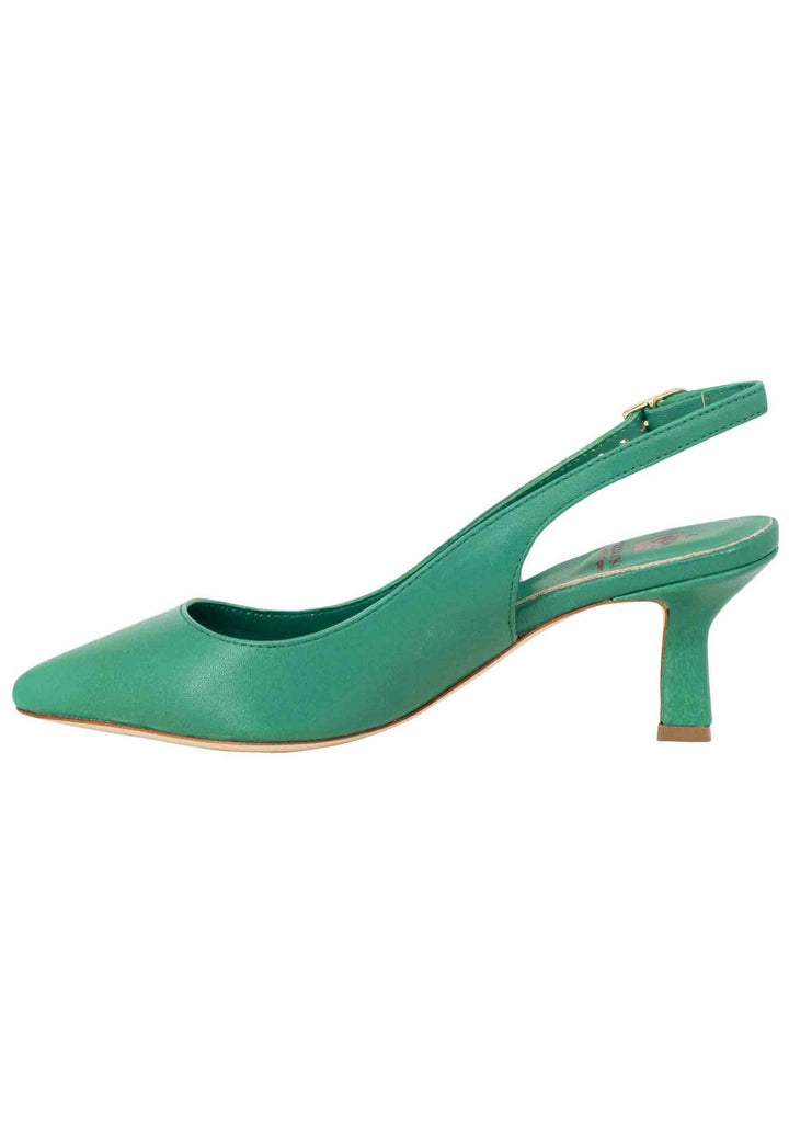 Spatarella Decollete slingback donna in pelle verde suola in cuoio Grandi sconti