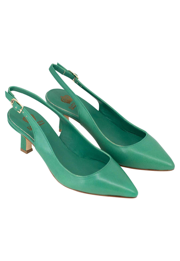 Spatarella Decollete slingback donna in pelle verde suola in cuoio Grandi sconti