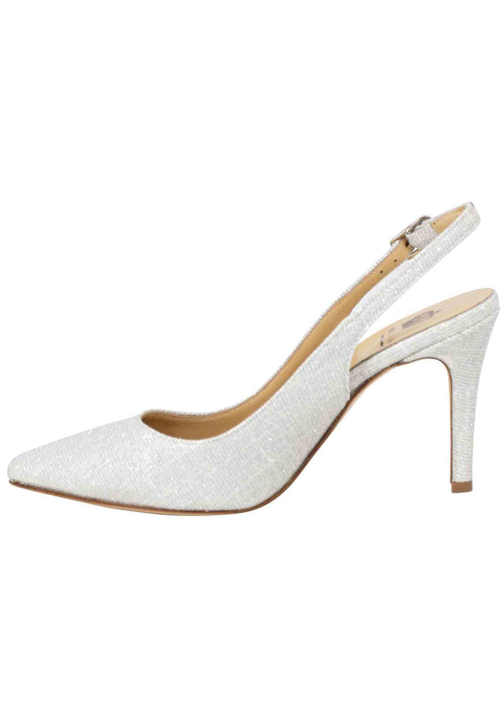 Spatarella Decollete slingback donna in tessuto glitter bianco tacco alto Bestseller