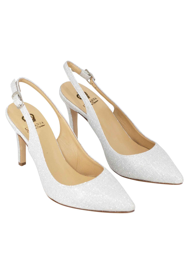 Spatarella Decollete slingback donna in tessuto glitter bianco tacco alto Bestseller