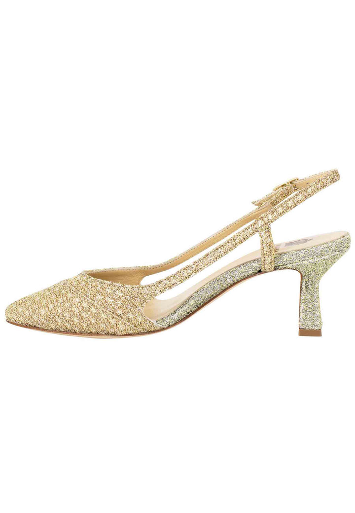 Spatarella Decollete slingback donna in tessuto platino e oro Liquidazione