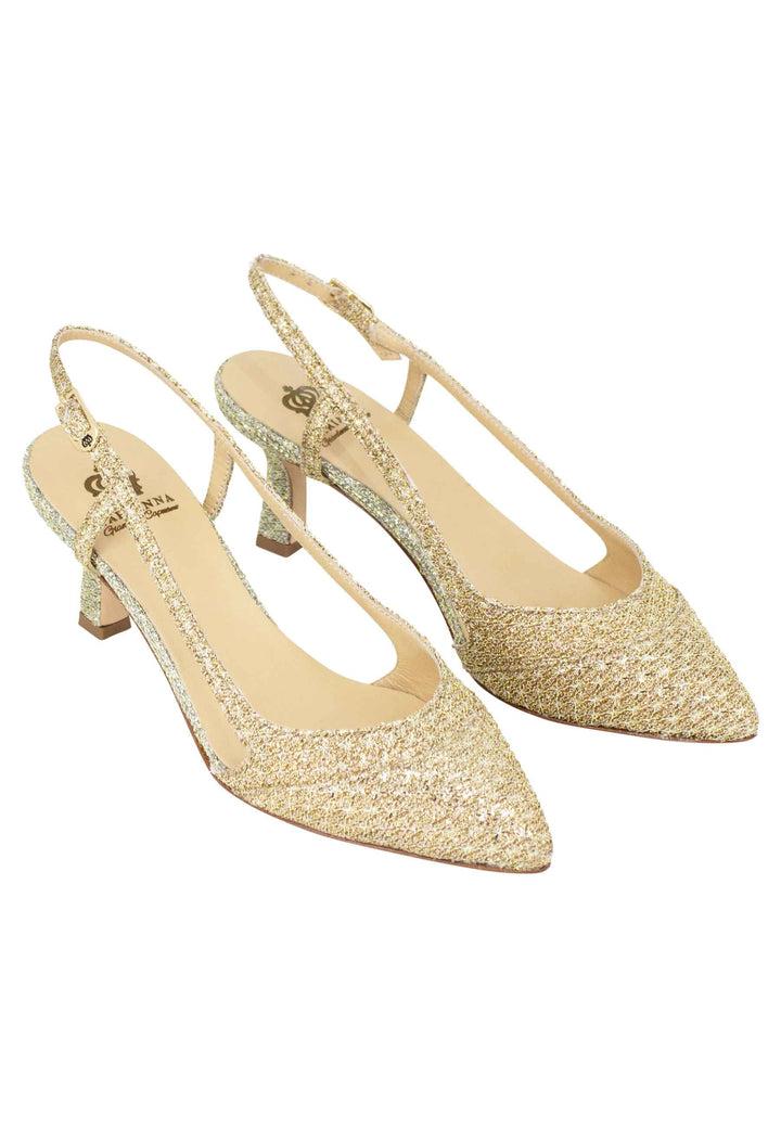 Spatarella Decollete slingback donna in tessuto platino e oro Liquidazione