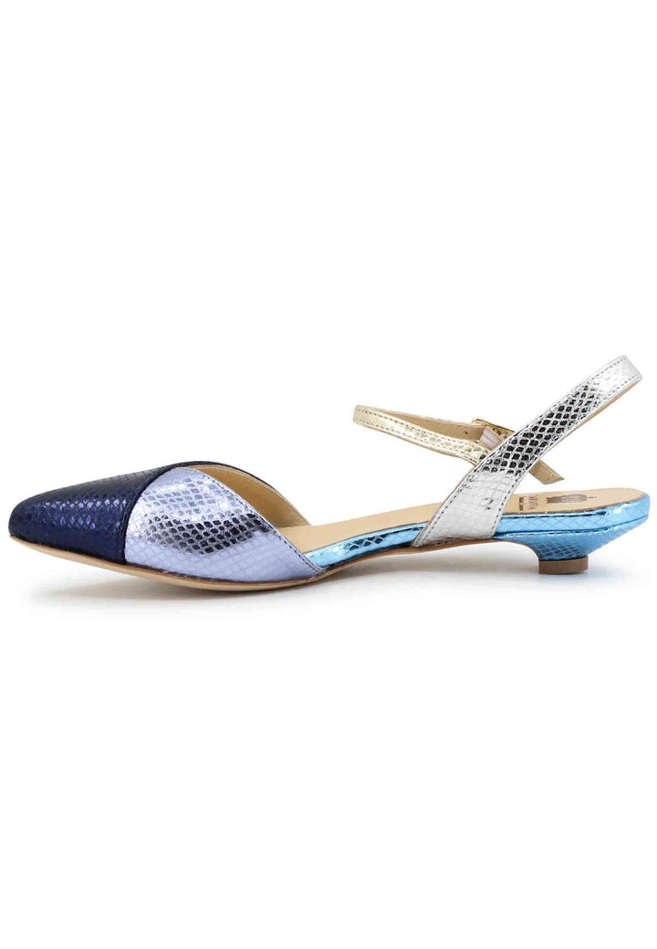 Spatarella Sandali bassi donna in pelle laminata blu punta chiusa con cinturino alla caviglia Offerte giornaliere