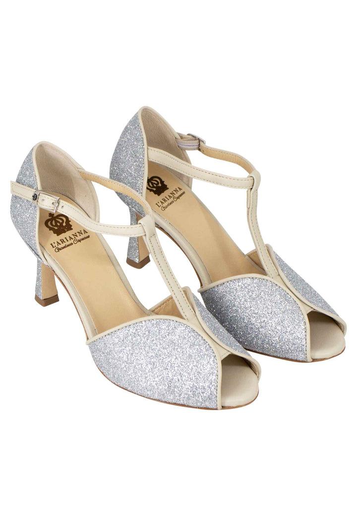 Spatarella Sandali donna in glitter e pelle argento con tacco alto Prezzo basso