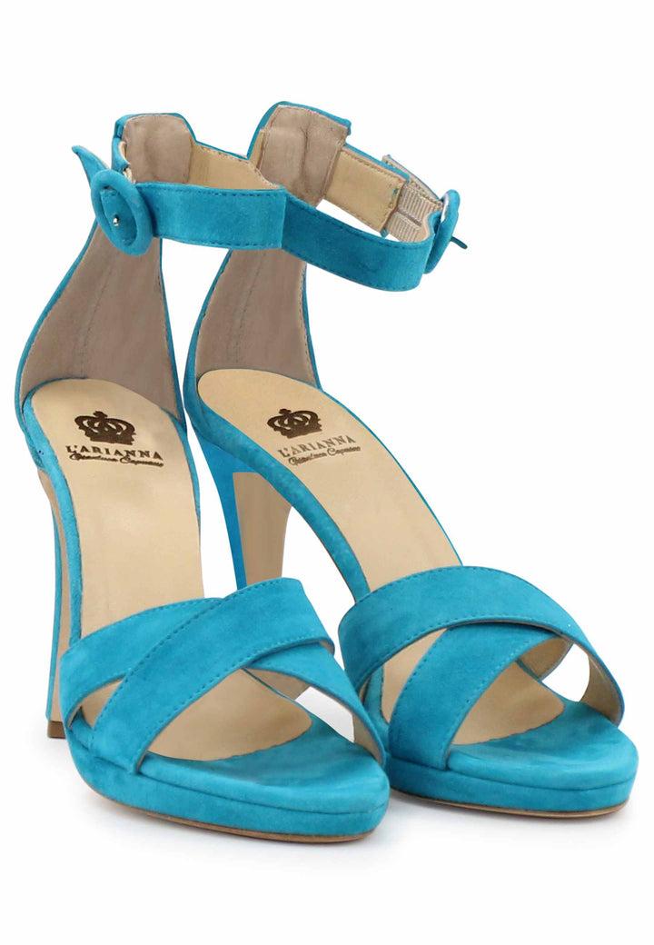 Spatarella Sandali donna in pelle azzurra con tacco alto e cinturino alla caviglia Super Saving Price