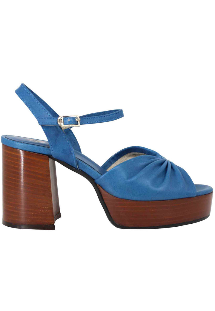 Spatarella Sandali donna in pelle blu con tacco e plateau in cuoio Offerta settimanale