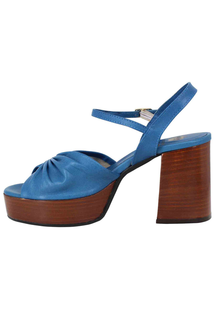 Spatarella Sandali donna in pelle blu con tacco e plateau in cuoio Offerta settimanale