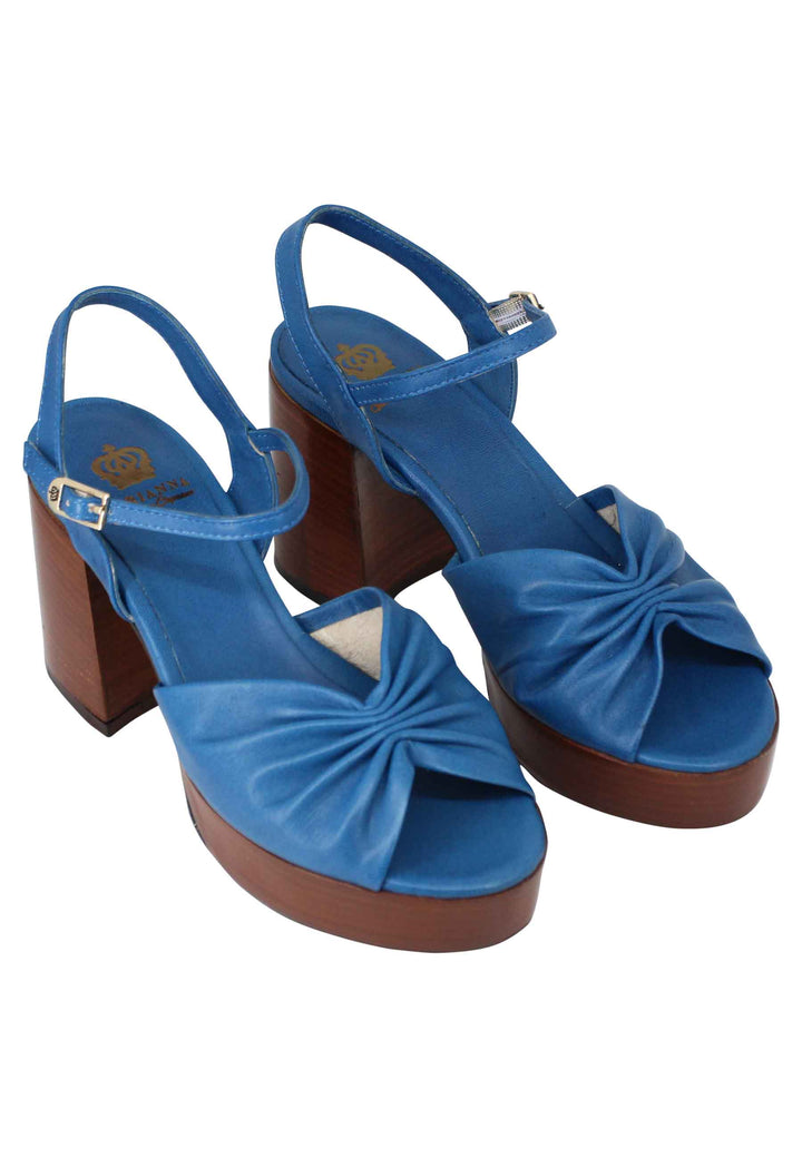 Spatarella Sandali donna in pelle blu con tacco e plateau in cuoio Offerta settimanale