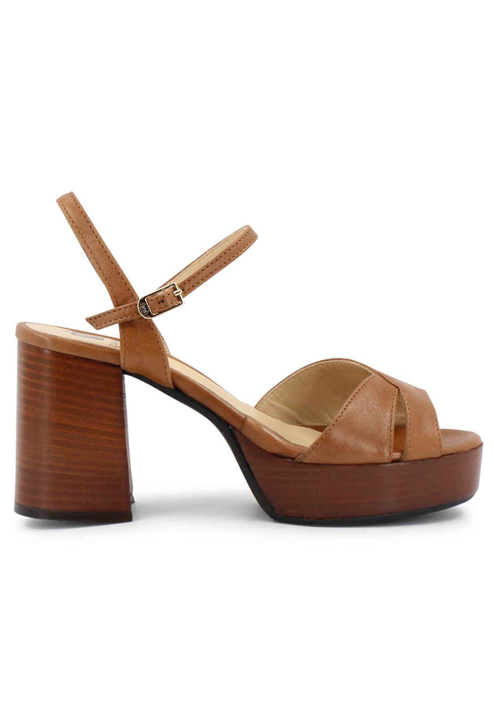 Spatarella Sandali donna in pelle cuoio con cinturino e tacco e plateau in cuoio Ritorno libero