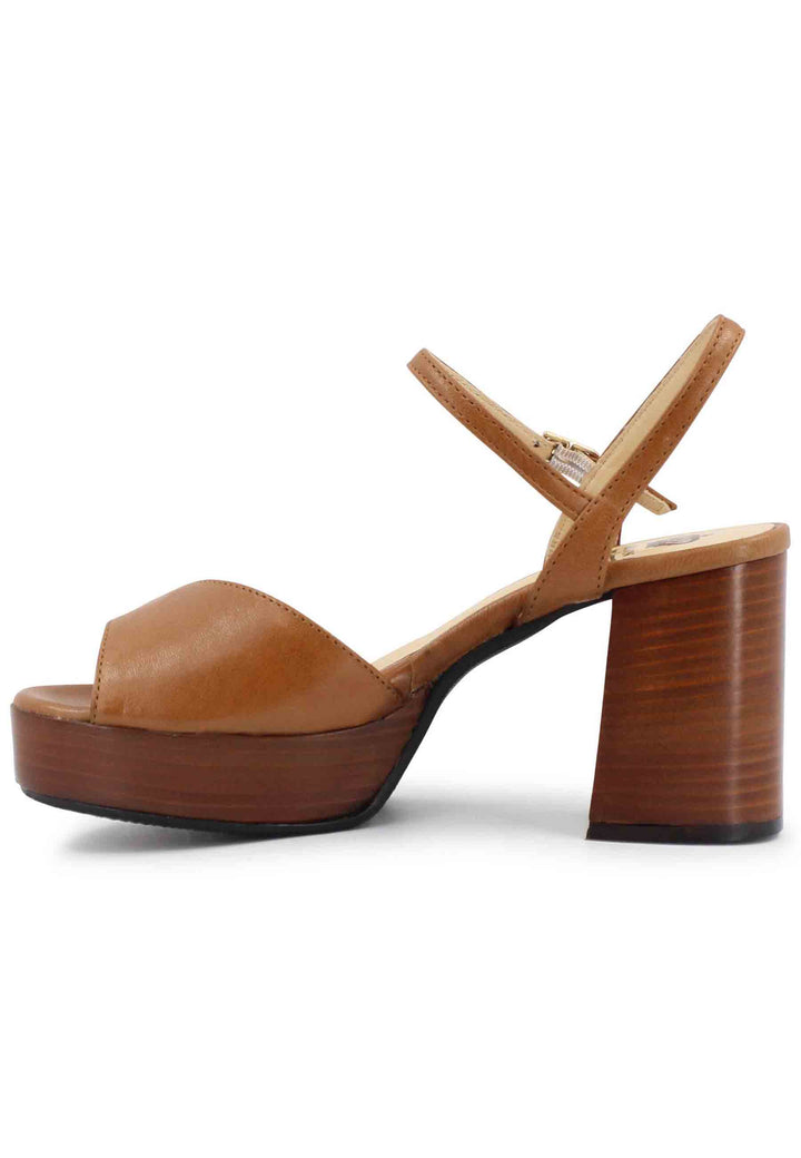 Spatarella Sandali donna in pelle cuoio con cinturino e tacco e plateau in cuoio Ritorno libero