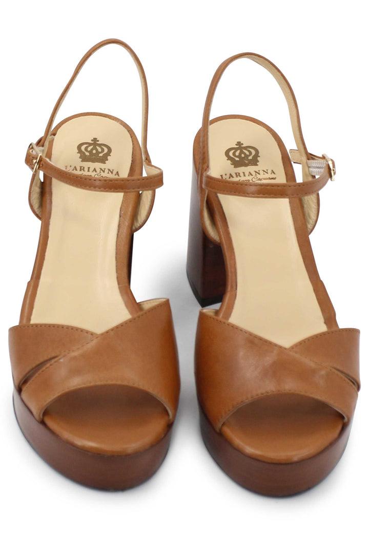 Spatarella Sandali donna in pelle cuoio con cinturino e tacco e plateau in cuoio Ritorno libero