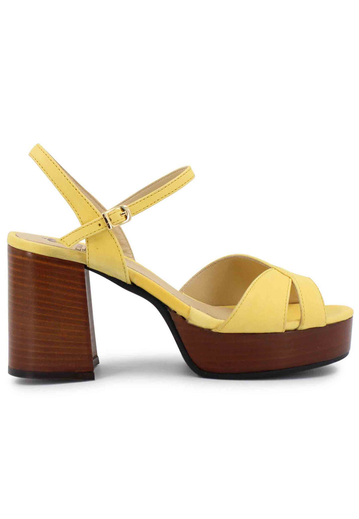 Spatarella Sandali donna in pelle gialla con cinturino e tacco e plateau in cuoio Rilascio limitato