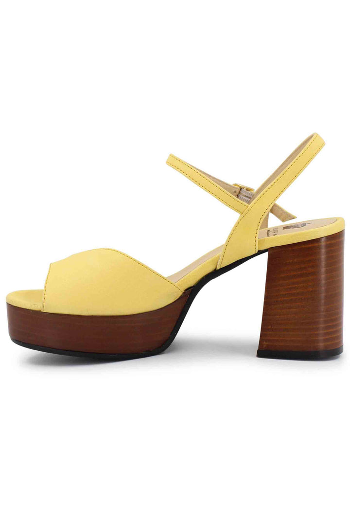 Spatarella Sandali donna in pelle gialla con cinturino e tacco e plateau in cuoio Rilascio limitato